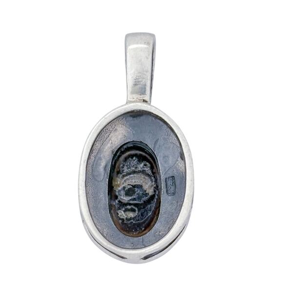 Estate Sterling Silver 925 Marcasite Oval Onyx Pendant - Picture 5 of 9